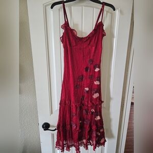 Betsey Johnson Red Lace Floral Midi Dress